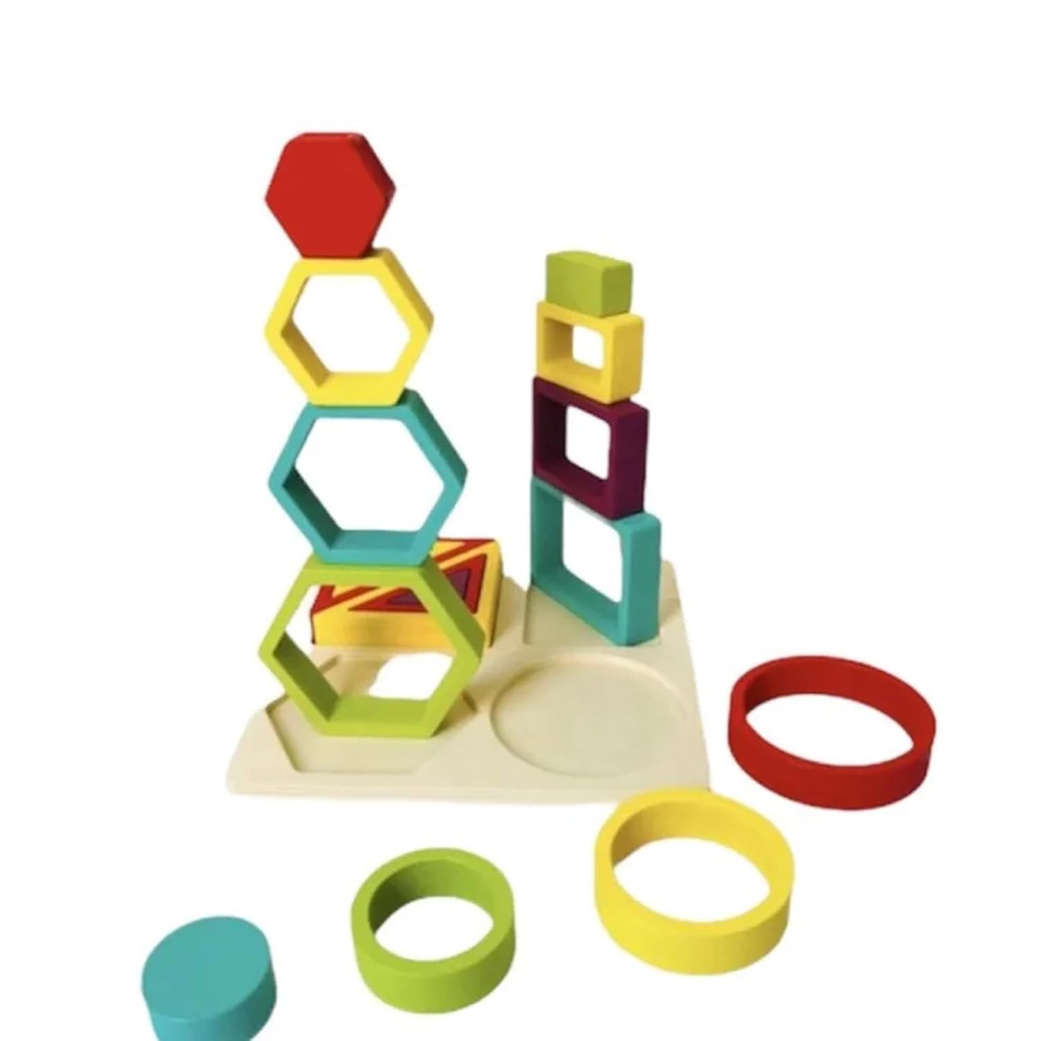 Wooden Shapes and Ferrule - (18 pcs) Rainbow Shapes & Ferrule Building Blocks Set Stack Them into a Design, or add Them to Other Structures as Windows