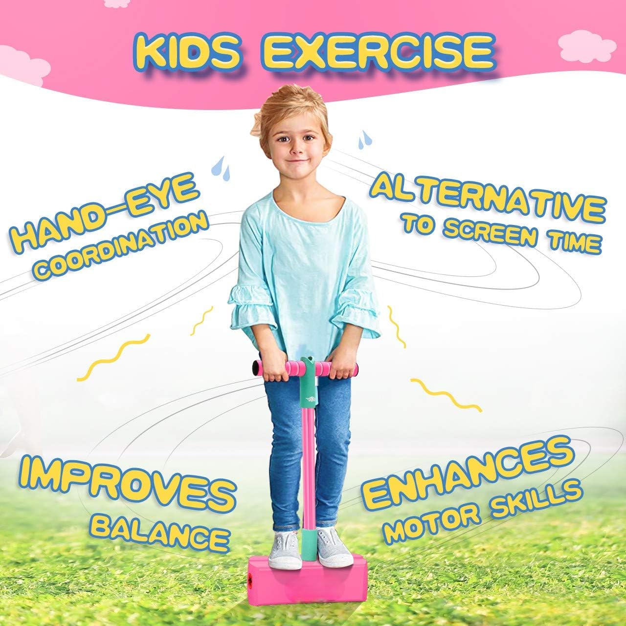 Foam Pogo Jumper for Kids – Fun Indoor Outdoor Jump Toy with Squeaky Sounds, Safe Soft Foam Base & Handles, Exercise Balance & Coordination – Boys & Girls Active Play Gift