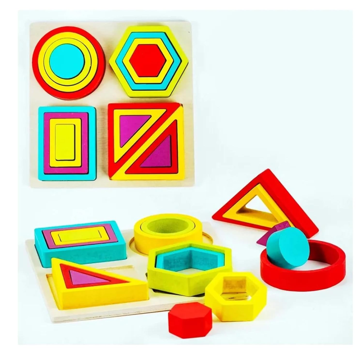 Wooden Shapes and Ferrule - (18 pcs) Rainbow Shapes & Ferrule Building Blocks Set Stack Them into a Design, or add Them to Other Structures as Windows