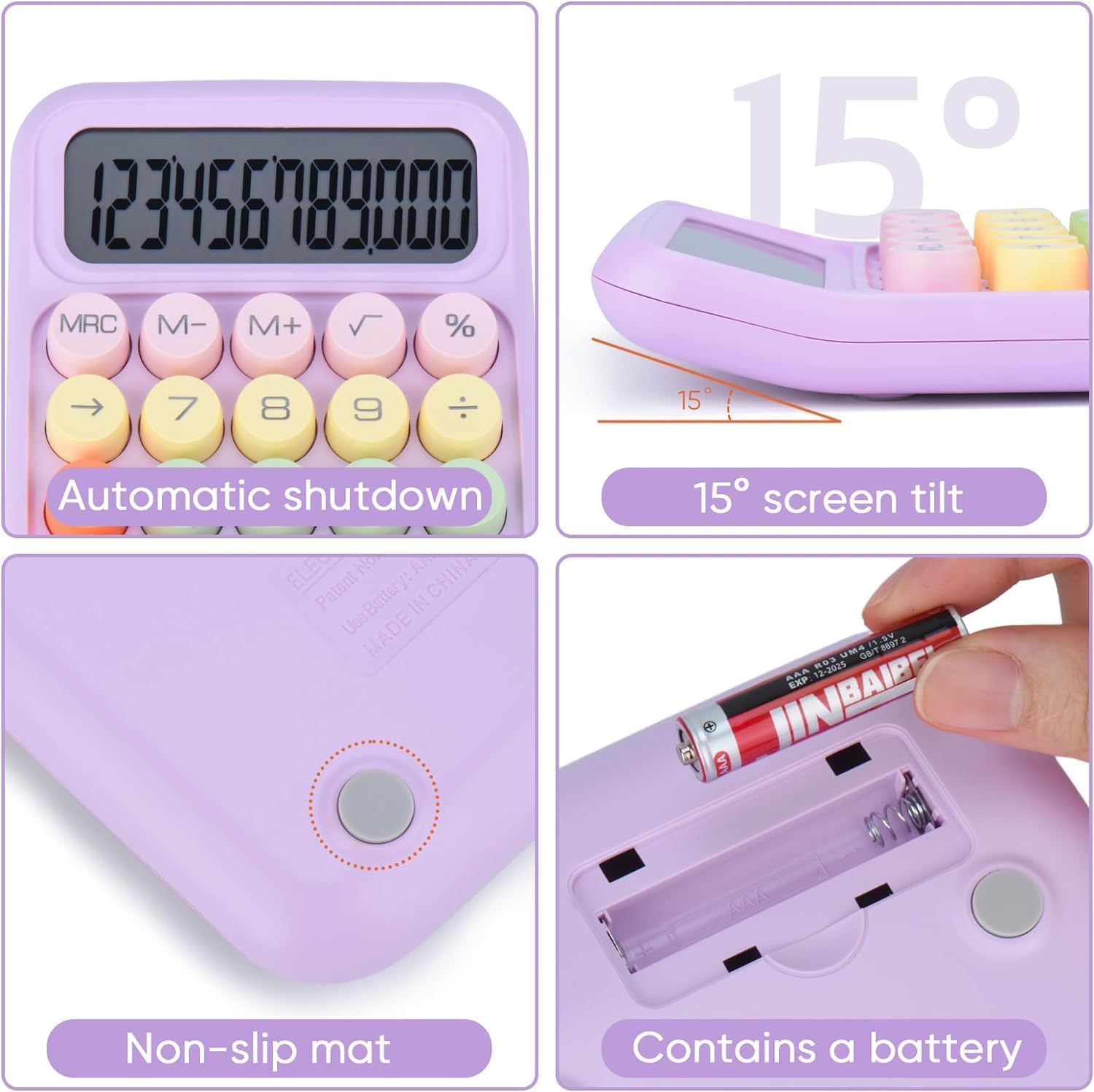 Colorful Candy Mechanical Calculator - Cute 12 Digit Large LCD Display, Big Round Button, Easy to Press - for School, Office, Business, Home - Automatic Sleep (Multi-Color)