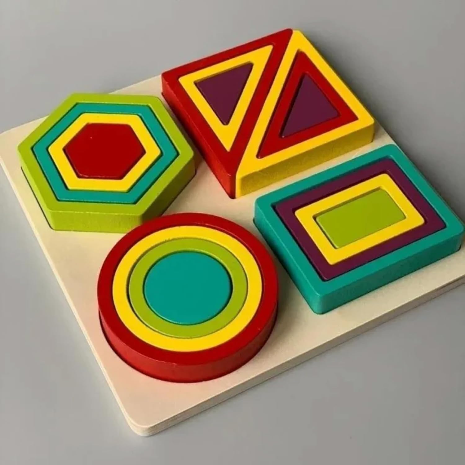 Wooden Shapes and Ferrule - (18 pcs) Rainbow Shapes & Ferrule Building Blocks Set Stack Them into a Design, or add Them to Other Structures as Windows