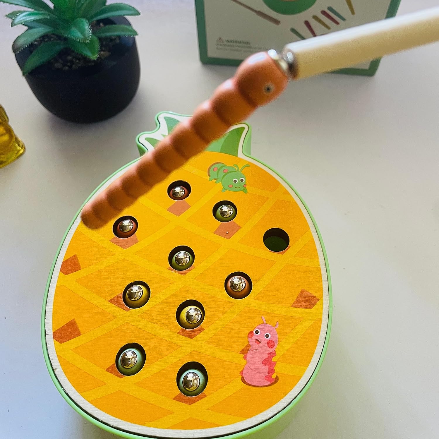 MontyMaestro - Wooden Pineapple Catch The Insect Game | Activity Toy | Montessori Game | Early Education Game | Preschooler Game | Magnetic Game | Multicolour | 3 +